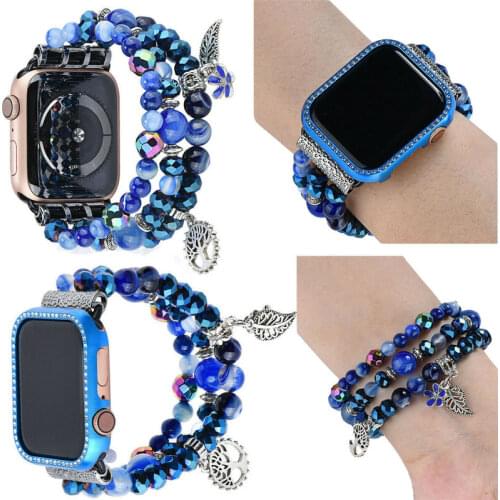 Beaded Link Bracelet Strap Diamond PC Case For Apple Watch Band 5/4/3/2/1 38mm 44mm For Iwatch 42mm 40mm Wristband Loop Cover