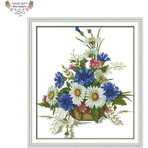 Joy Sunday H392 Free Shipping 14CT 11CT Stamped and Counted Home Decoration Chrysanthemum Flower Basket Embroidery Cross Stitch