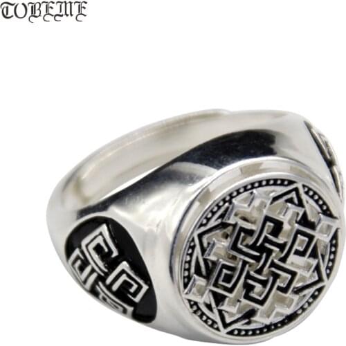 Handcrafted 100% 925 Silver Tibetan Lucky Knot Symbol Ring Buddhist Endless Knot Ring Good Luck Ring Resizable