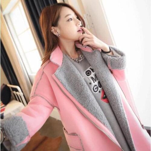 Korean version Casual lady Parkas Coat 2020 autumn winter thicker motorcycle fur Coat lamb hair Coat female long Parkas
