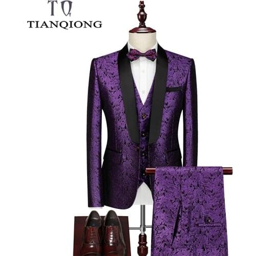TIAN QIONG Floral Wedding Suits For Men Royal Blue Silver Burgundy White Purple Man Suit 5XL 6XL Elegant Prom Stage Suits 5XL