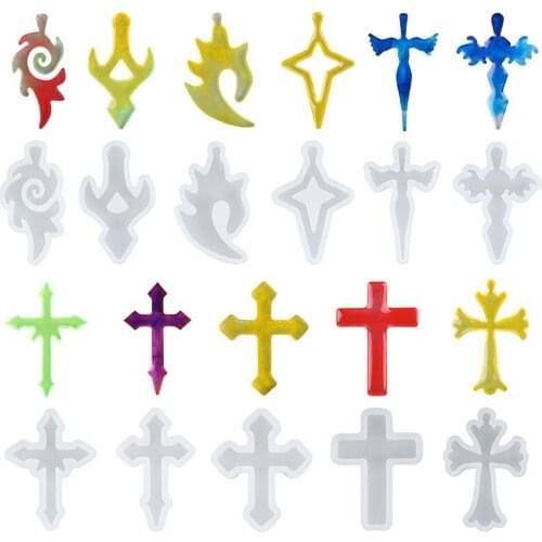 Creative Crystal Epoxy Cross Pendant Silicone Mold DIY Handmade Various Cross Star Model Pendants Ear Jewelry Keychain Material