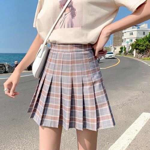 2021 summer ladies pleated skirt high waist female plaid mini skirt sweet and cute lady girl dance skirt prep style pleated skir
