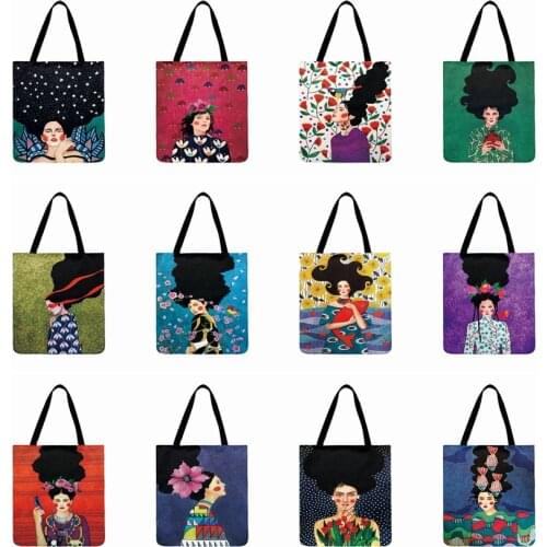 Art Design Tote Bags For Women Painting Girls Printed Casual Tote Linen Beach Bag Ladies Shoulder Bag Reusable Shopping Bag