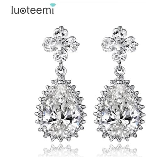 LUOTEEMI Quality Noble Lady Luxury Water Drop Dangle Earrings Popular Teardrop Bridal Jewelry Tops Fashion Bridesmaid Gift