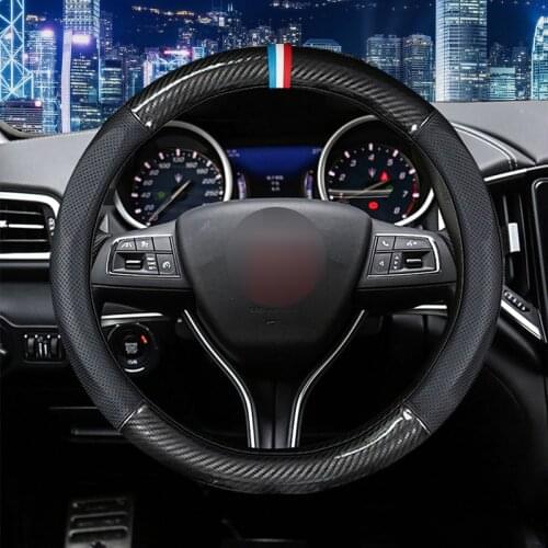 MIDOON Carbon Fiber Cow Leather Car Steering Wheel Cover For Maserati Ghibli Levante Granturismo Quattroporte