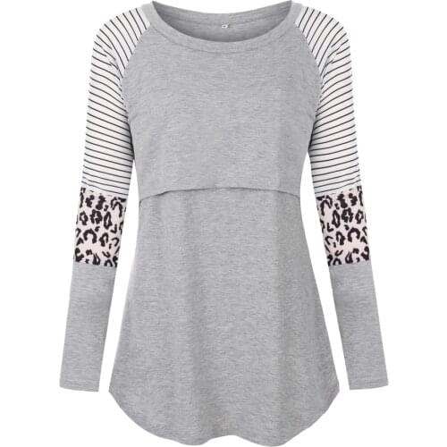 Fashion Maternity Clothes Women Long Sleeve Nursing Patchwork Color Tops Breastfeeding Blouse Pregnancy Shirt Ropa Maternidad
