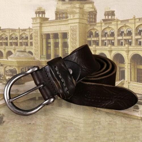 Mens Leather Belt Cowhide Brown Casual Mens Belt Buckle Youth Fashion Leather Belt PD66