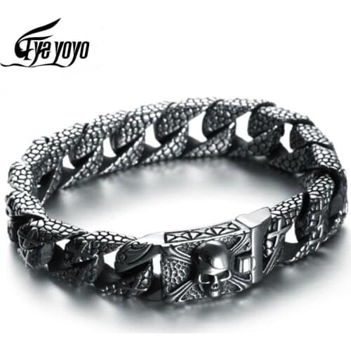Skull Curb Bracelet Mens Punk Trinkets Retro Style Stainless Steel Chain Bracelet Gift For Boy Friend