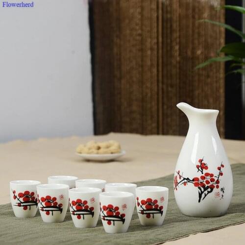 New 9Pcs Drinkware Cups Bar Set Wine Glass Decanter Wine Vintage Ceramic Wine Bottle Flagon Liquor Spirit Separator with Stopper