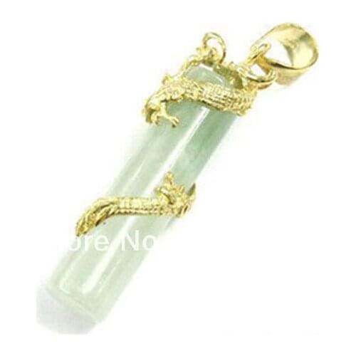 Wholesale free shipping >>>>>New Vogue Cylinder Green stone Dragon Carved 18KGP Women Men Pendants Necklaces