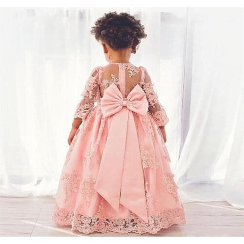 Flower Girls Dresses Beautiful Holy Communion Dresses Lace Long Sleeve Beaded Puffy Ball Gown Prom Pageant Dress For Girls