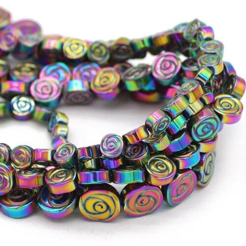 Flat Round Multicoloured Natural Stone Rose Flower Shape Hematite 6/8/10MM Spacer Loose Beads For DIY Jewelry Making Bracelet