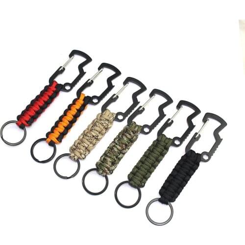 Outdoor Keychain Ring Camping Carabiner Military Paracord Cord Rope Camping Survival Kit Emergency Knot Bottle Opener Tools