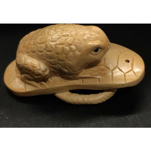 Q4376 - 2 " Hand Carved Japanese Boxwood Netsuke - Frog on Shoe
