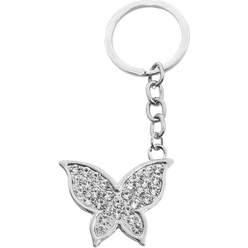 Stainless steel Sparkling Crystal Rhinestone Butterfly Keychain Handbag Bag Charm Accessory Car Key Chains Keyring Porte Clef