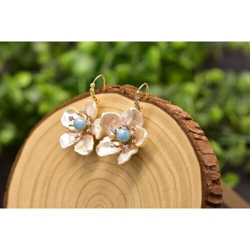 925 silver earrings natural stone baroque pearl flower petal earrings