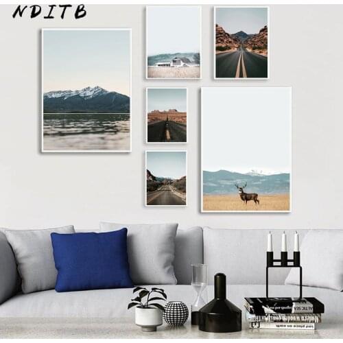 Scandinavian Style Nature Landscape Canvas Painting Grassland Road Poster Wall Art Print Photography Nordic Decoration Picture