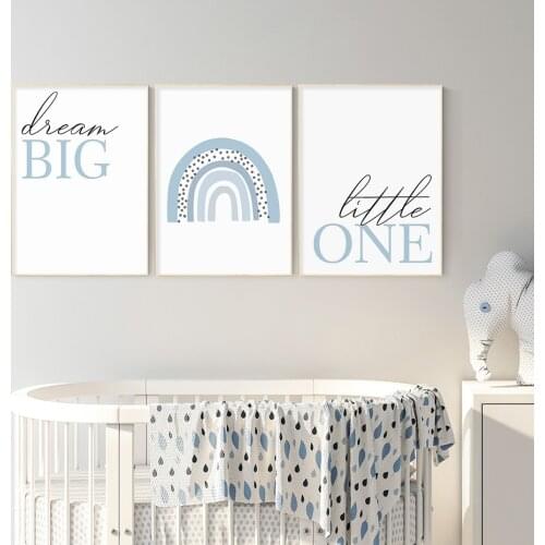 Modern Cartoon Blue Rainbow Dream Canvas Painting Nursery Wall Art Pictures Posters for Kids Bedroom Interior Home Decoration