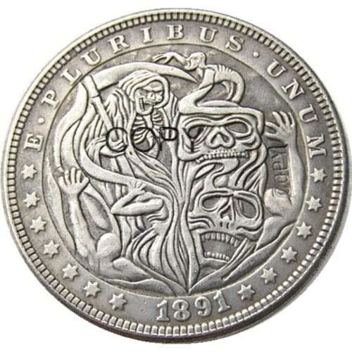 US Hobo 1891 Morgan Dollar Skull Zombie Skeleton Silver Plated Copy Coins