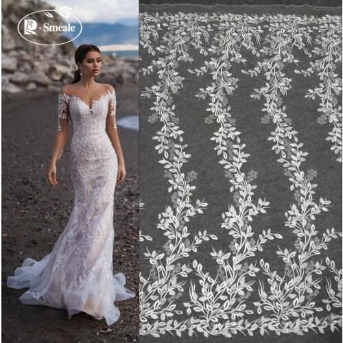 Wedding Dress Lace Fabric Accessories Forest Leaves Leaf Lace Embroidery White Dress Clothing Fabric RS2732
