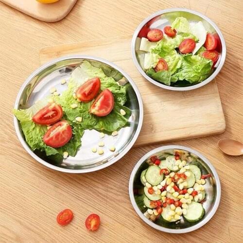 Camping 14-26cm Dia Stainless Steel Tableware Dinner Plate Food Container Thanksgiving Day Outdoor Kitchen Camping Cookware