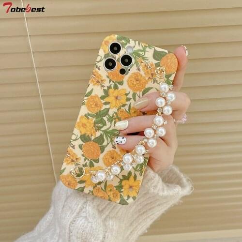 Tobebest Diamond Pearl Bracelet Phone Cases for iphone 12 Pro Max 11 Pro Max X XS XR 7 8 Plus SE 2020 Chain Wristband Soft Cover