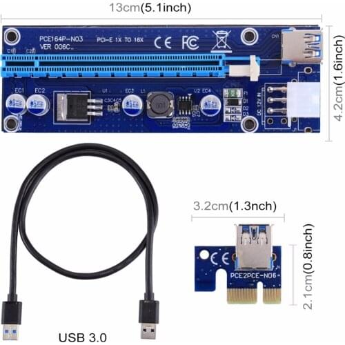 USB 3.0 PCI-E Express 1x Extender Riser Card Adapter 6 Pin Power Cable Suit for 1x 4x 8x 16x PCI-E Slot of the Motherboard 60cm