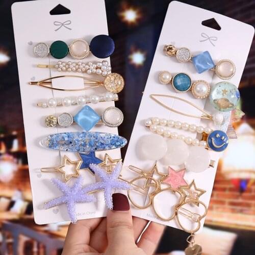 1set Korea Pearl Imitation Beads Hair Clip For Women Girls Elegant Hairpins Snap Barrettes Hairgrips Hair Accessories