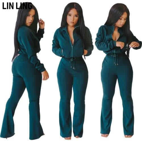 LINLING Clothes Women Green Running Sport Lapel Zipper Pocket Short Jacket + Drawstring Wide Leg Pants Slim Outfits