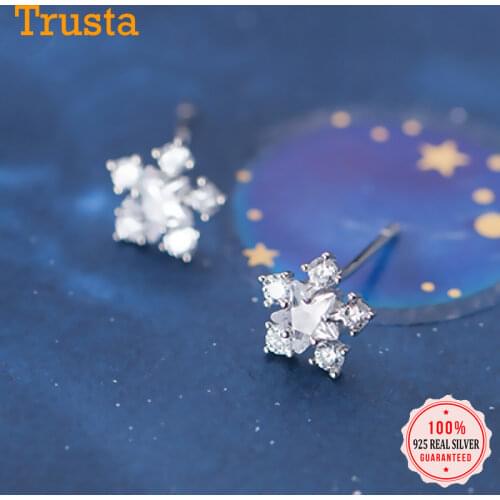 Trusta Authentic 925 Sterling Silver Sweet Clear Zircon Snowflake Star Stud Earrings For Women Sterling Silver Jewelry DA722
