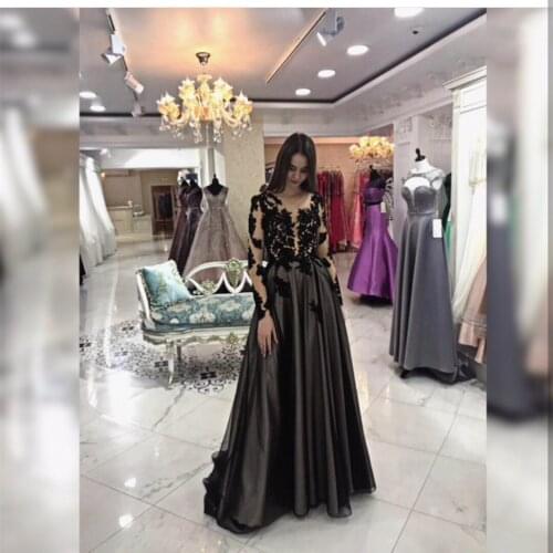 Prom Dress Evening 2022 A line Long Sleeve Black Hand Made Flowers Floor Length Women Party Gowns Charming Elegant Special