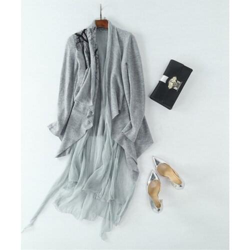 High-end Coat Women 100% Wool Patchwork 100% Silk Pattern Ruffled Collar Long Sleeves Pleated Elegant Style New Fashion 2018