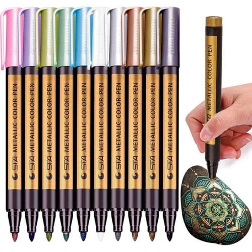 10 Color Metallic Paint Marker Pen Permanent Writing Rock Painting Album Glass