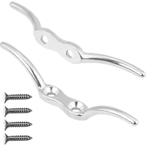 2Pcs Stainless Cleat Silver Flagpole Rope Cleat Hook Stainless Steel Flagpole Accessories - Included Mounting Screws