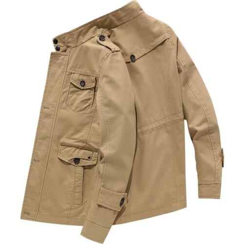 20211 Autumn mens collar multi-pocket windcoat wash cotton business leisure shoulder bag windshield