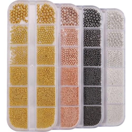 3D Nails Art Mini Micro Ball Beads Mixed Size Steel Beads For Nail Studs Metal Round Ball Caviar Manicure Decoration Rhinestones