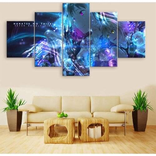 5 Piece Wall Art Canvas Anime Manga Prints Fighting Girl Figure Posters And Pictures Home Living Room Decoration Paintings