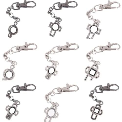 5Pcs/Lot Vintage Cross Pendant Perfume Locket Keyring Making Fit Glass Locket Aromatherapy Diffuser Jewelry Supplies