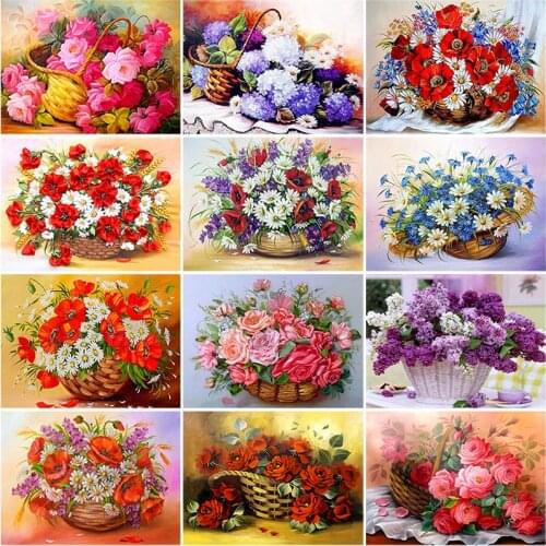 5D Diamond Painting Flower Basket Rose Full Round Drill DIY Mosaic Diamond Embroidery Cross Stitch Rhinestones Hobby Decor Home