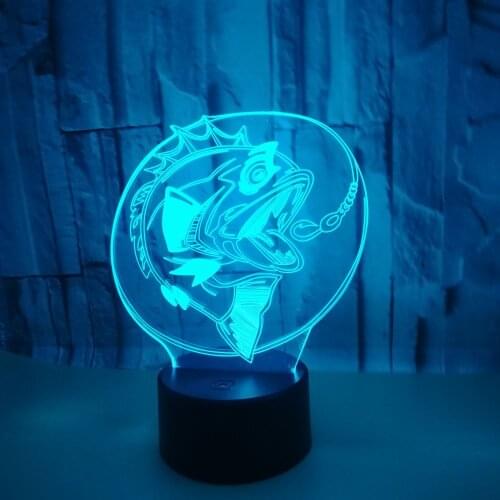 7 Color Changing Bedroom 3D Led Big Fish Light Fixture USB Night Light Decor For Fishing Enthusiasts Gifts Table Lamp
