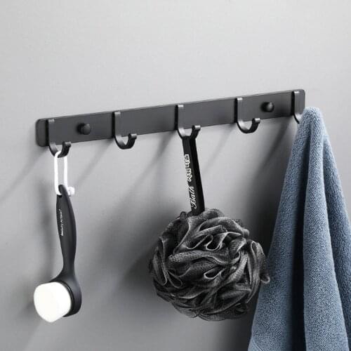 Aluminum Bathroom Towel Coat Robe Holder Wall Hang Clothes Shower Hooks Black Kitchen Door Bag Gadgets Hanger Rack With Screw