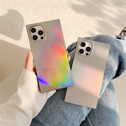 Bling Reflective Square phone case for apple iphone 7 8 plus X XR xs max 11 12 pro max 12mini cases Laser Shiny protection cover