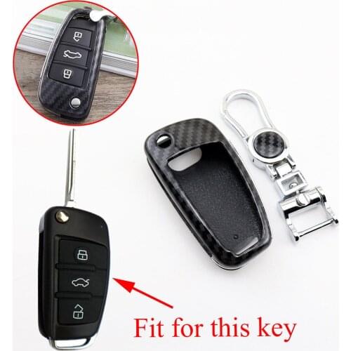 ABS Carbon Fiber Key Case Fob Bag Shell Holder Cover Trim Fit For Audi A1 A3 A6 S3 Q3 Q7 2014-2018 Accessories Fold Style