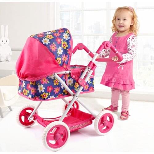 Big Wheel Pretend Play Toys child Trolley Adjustable Dollhouse furniture Stroller for dolls Toys for girls 2-7years Old