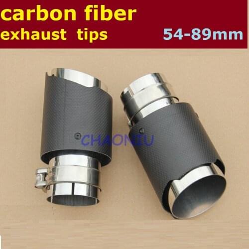 DHL shipping 100 pcs universal car styling Inlet 54mm to Outlet 89mm Carbon Exhaust Tips Muffler Tip