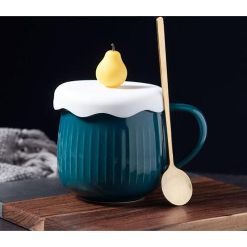 Creative Fruit styling mug with lid spoon,Coffee Tea Cup Milk Juice Lemon Mug Home Office Drinkware Valentines Day Gift