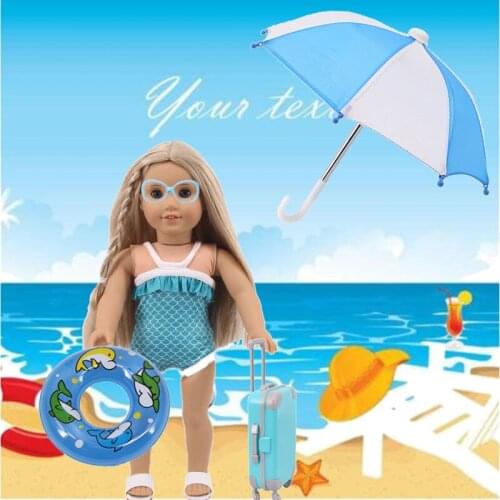 Doll Accessories 43cm Reborn Baby Doll Swimming Suit, 1set=Umbrella+Glasses+Swimming Ring+ Tablet PC + Swimsuit + Luggage Box