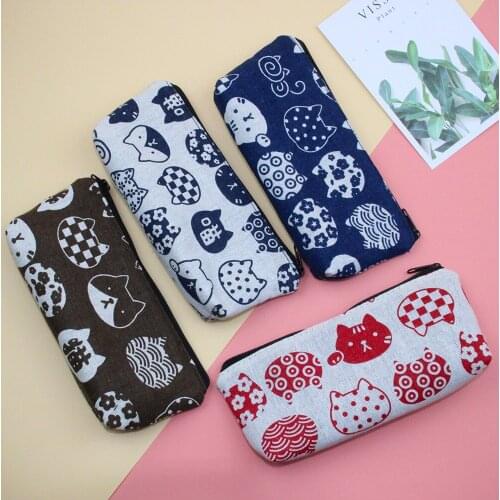 Lovely Pencil Pouch Case Mini Solid Canvas Stationery Makeup Cosmetic Bag Small Zipper Coin Purse Organizer Student Cute Gift