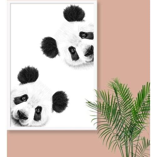 Cute Curious Panda Drawing Canvas Wall Art Poster Print Painting Lovely Animal Pandas Picture Home Nursery Room Decor